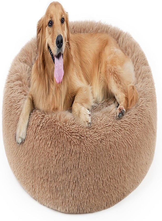 PAWSOME Dog Bed, Cat Calming Bed, Faux Fur Pillow Pet Donut Cuddler Round Plush Bed for Large Medium Small Dogs and Cats (Brown, L) - Image 1